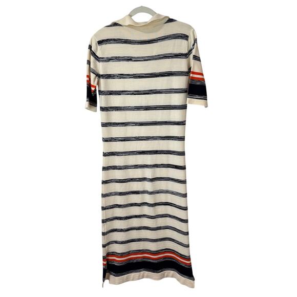 Celtic & Co Women's Sweater Dress Polo Maxi Wool Stripe Medium Cream Navy - Picture 3 of 10